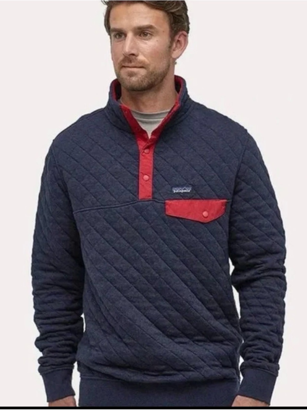 Patagonia Men's Outdoor Navy Organic Cotton Quilt Snap-T Pullover Size Large